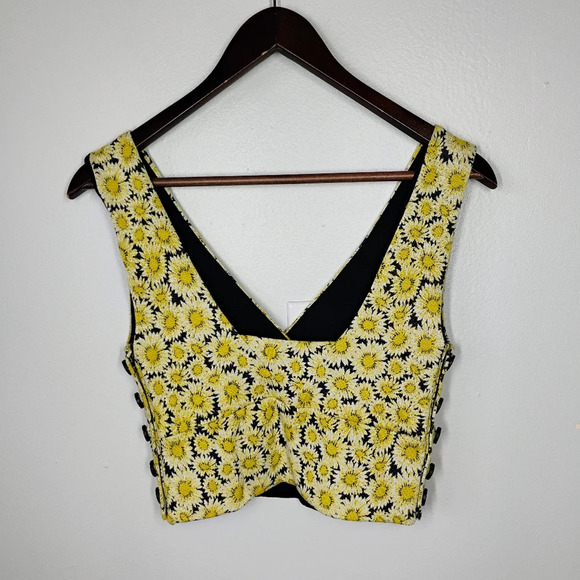Maeve Anthropologie Cropped Daisy Print Tank Top Babydoll Side Buttons Size XS - Picture 3 of 10